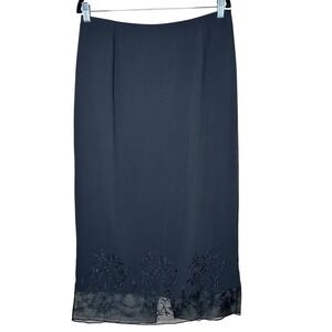 Talbots VTG 100% Pure‎ Silk Black Skirt Floral Embroidered Women's 14 Whimsical